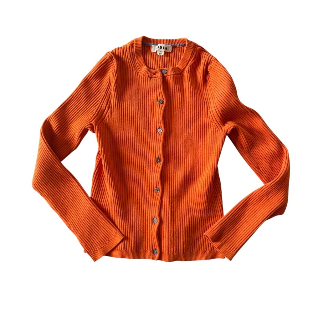 Boden Orange Ribbed Button-Front Cardigan